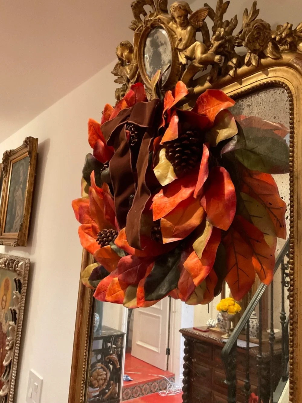 Set of 3 fall wreaths, one with brown velvet bow detail